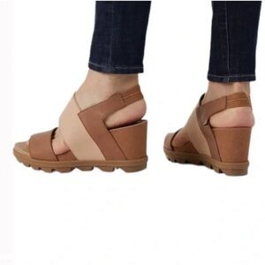 Sorel Women's Brown Tan Joanie II Slingback Wedge Heeled Sandal Size US 9